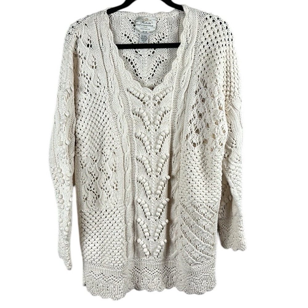 Vintage Express Handknitted Oversized Open Knit Tunic Sweater Size M